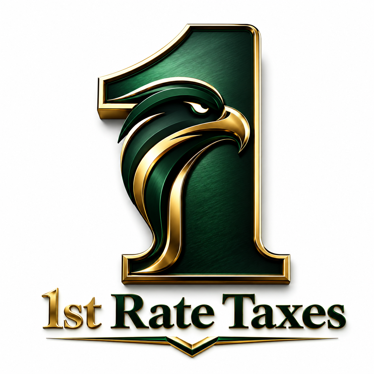 First Rate Taxes green and gold eagle number one logo